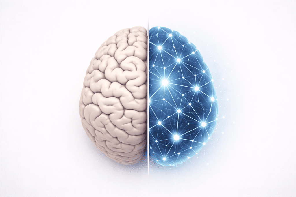 Human brain vs AI neural network concept about AI replace human writers