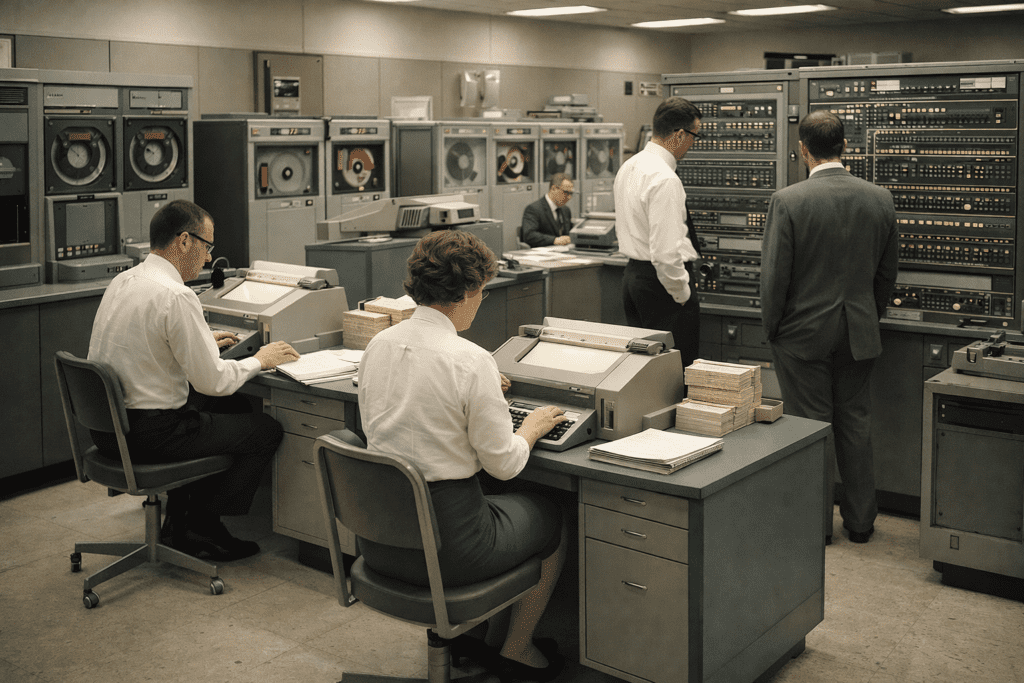 Early computing machines from the history of AI writing technology