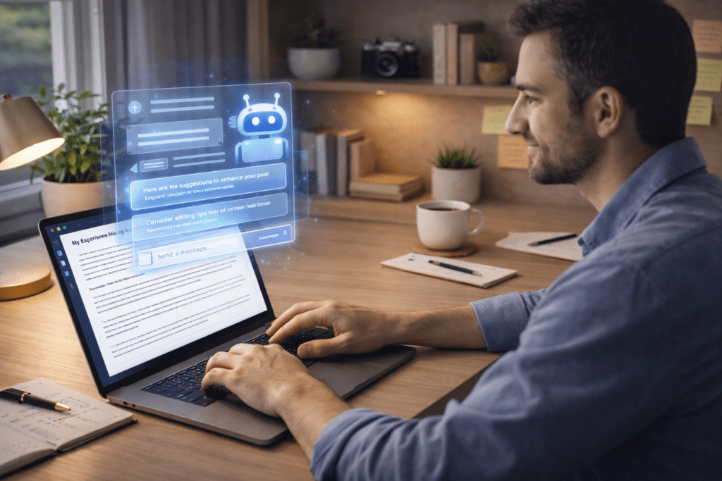 AI suggestions helping improve content while learning how to write blog posts with AI