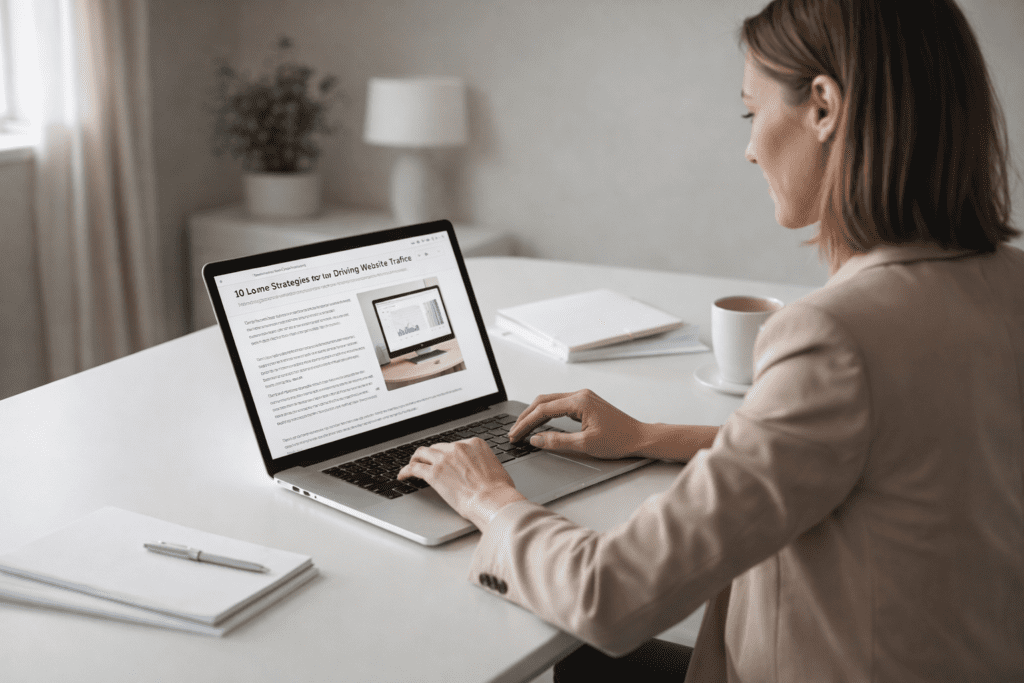 Person reviewing a blog post on a laptop while learning how to edit AI content effectively