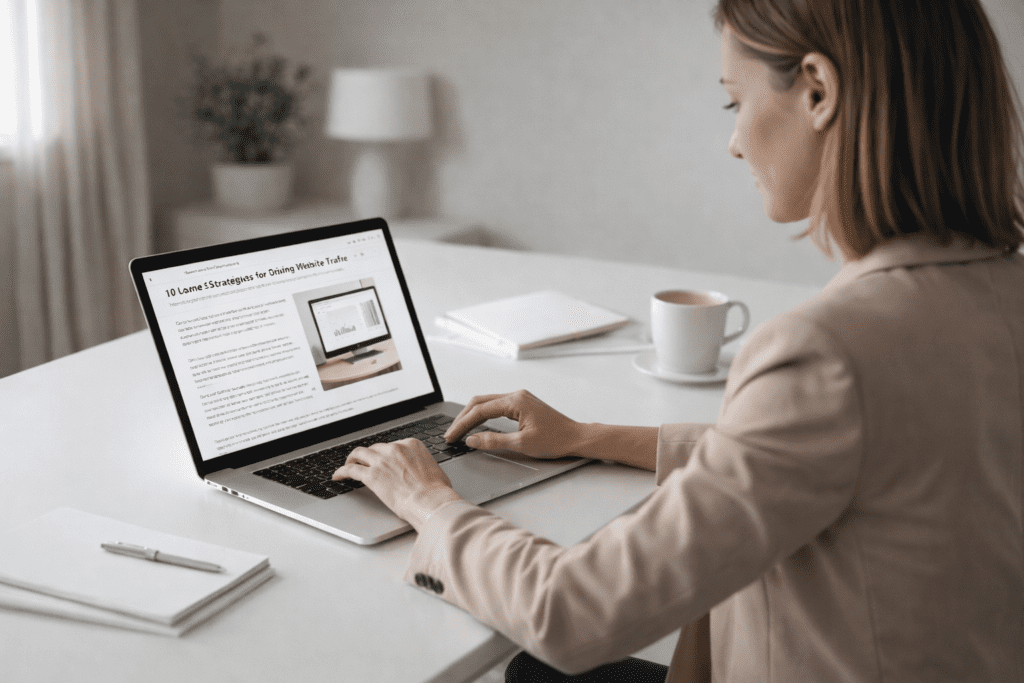 Person editing AI-generated article on a laptop while learning how to humanize AI content