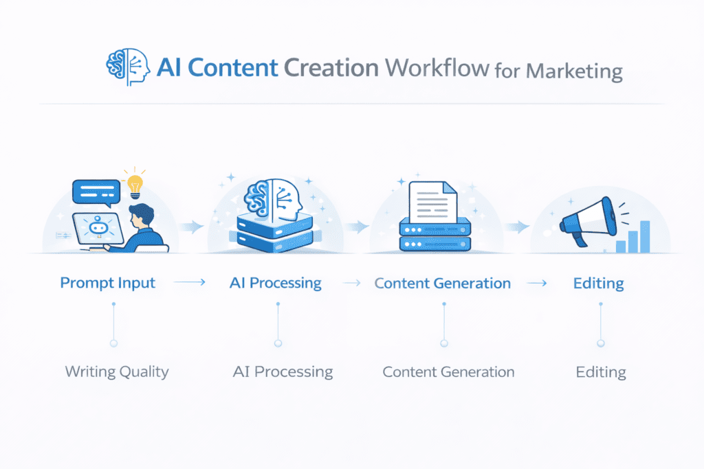 Diagram showing AI content creation workflow explained in Copy AI review