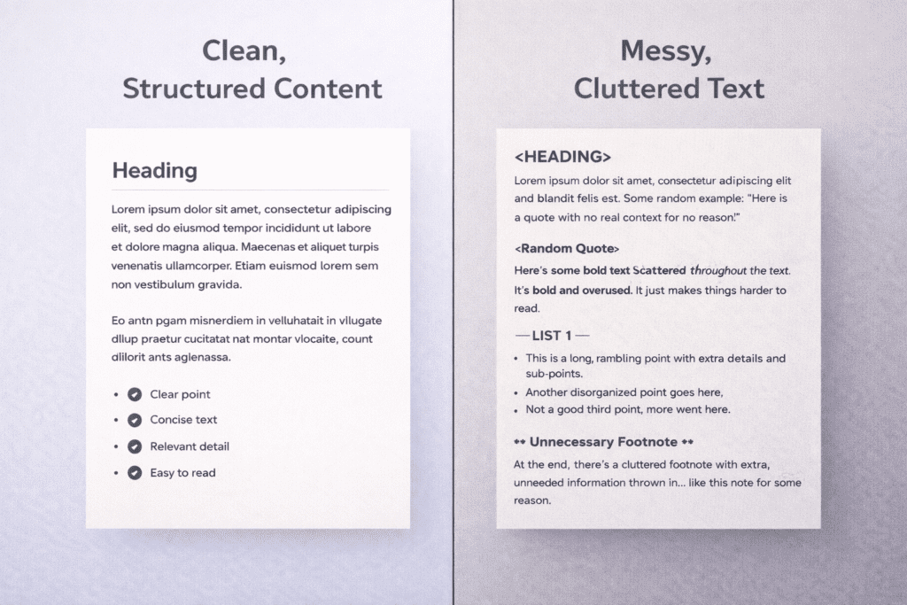 Structured vs messy content comparison in Are AI Writing Tools Safe for SEO