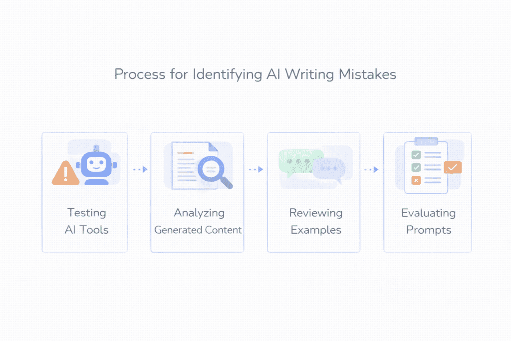 Workflow diagram explaining how to identify common AI writing mistakes during content review