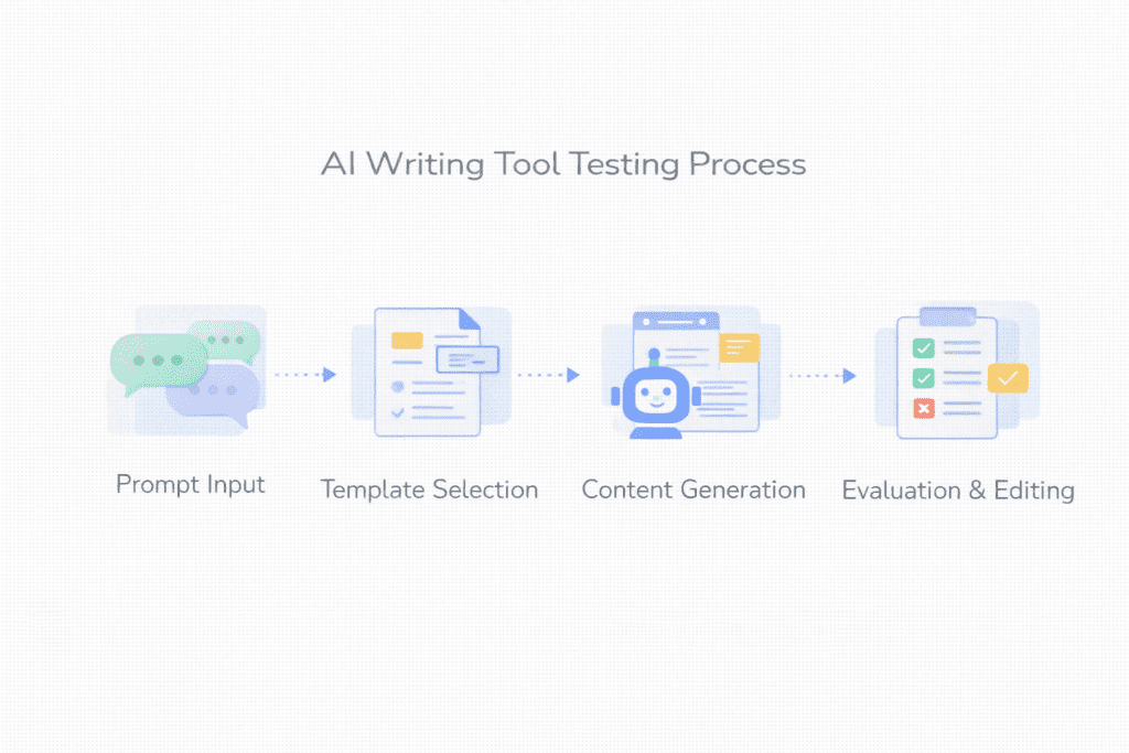 Diagram showing the AI writing tool testing process to demonstrate how does Jasper AI work step by step