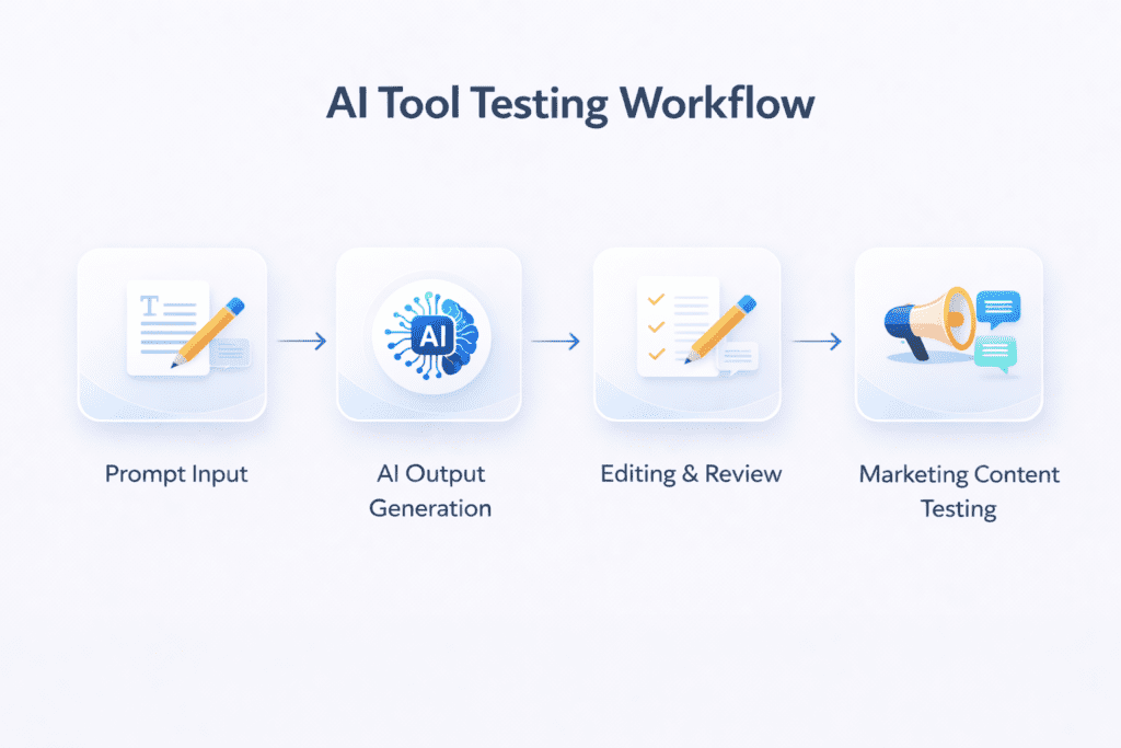 AI tool testing workflow diagram explained in what is Copy.ai beginner guide