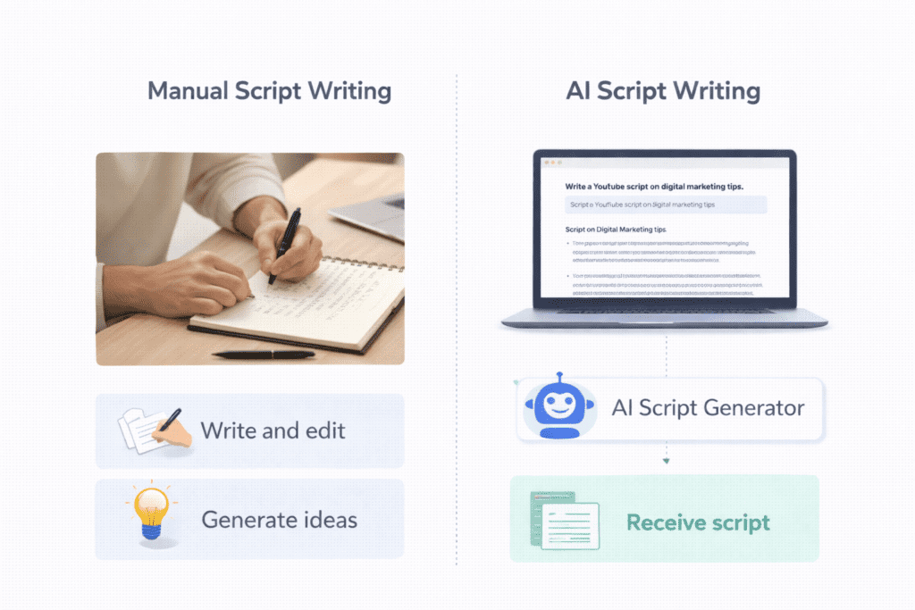 Comparison of manual writing and ai tools for youtube scripts for creating video scripts