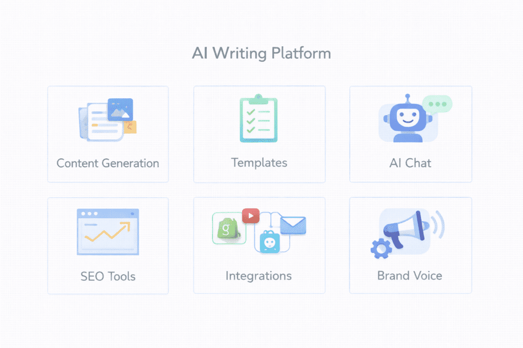 Features of an AI writing platform often discussed in Jasper AI pros and cons reviews