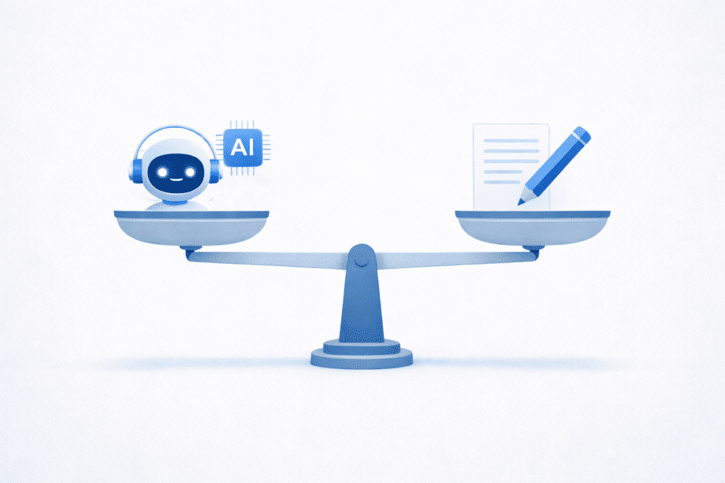 AI vs human writing balance shown in Are AI Writing Tools Safe for SEO
