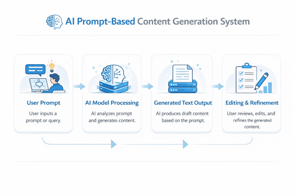 Diagram explaining AI prompt based content generation system to help beginners understand what is Jasper AI