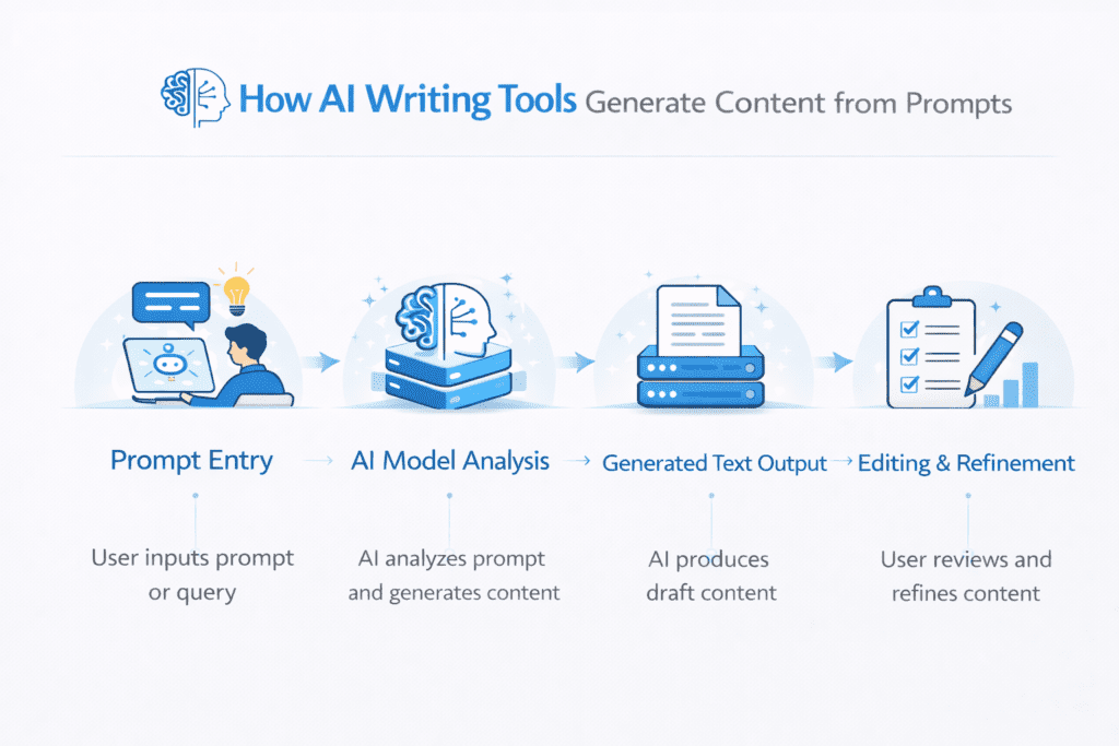 How AI writing tools generate content from prompts explained in Copy AI review