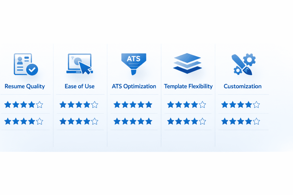 Evaluation criteria for ai tool for resume writing including resume quality ease of use ATS optimization and customization