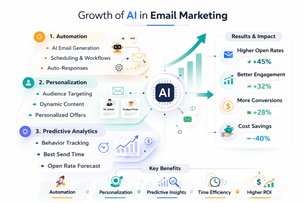 Growth of AI tools for email marketing showing automation and personalization benefits
