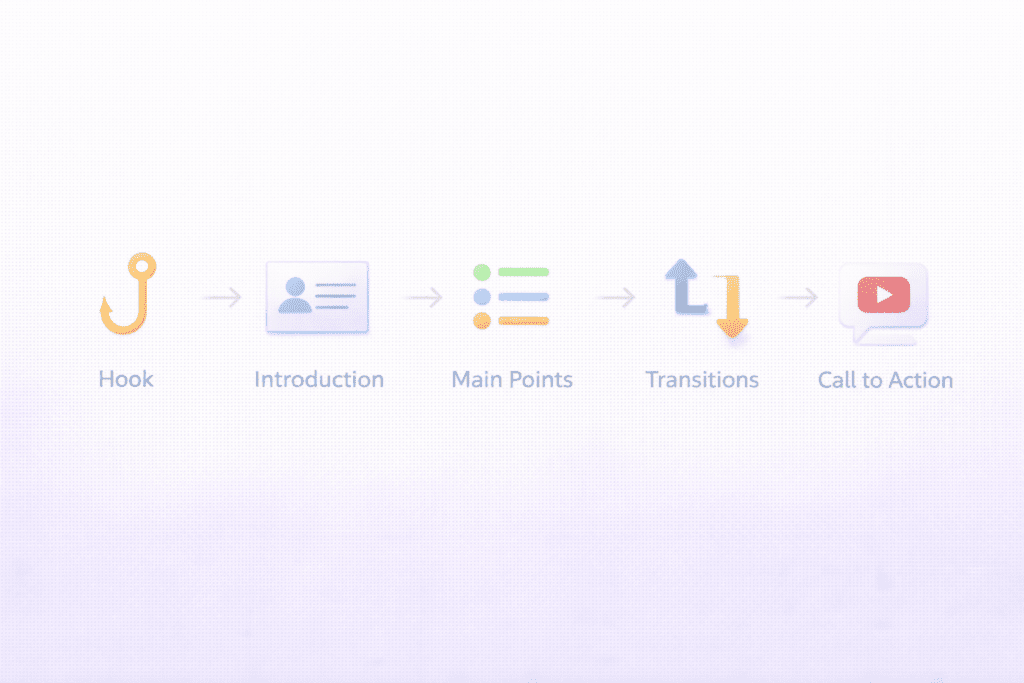 YouTube script structure used by ai tools for youtube scripts including hook introduction and call to action