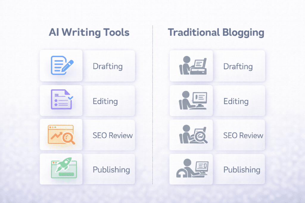 AI writing tools for bloggers compared with traditional blogging workflow