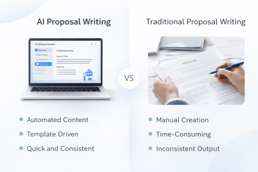 Comparison between AI tools for proposal writing and traditional proposal writing methods