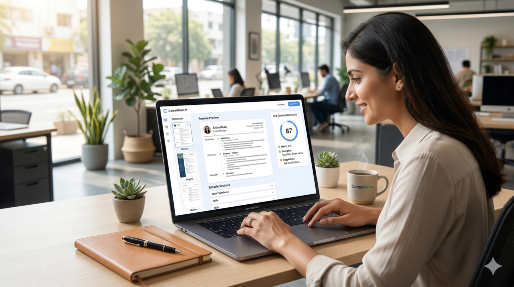 AI resume builder dashboard with ATS score and suggestions using ai tool for resume writing