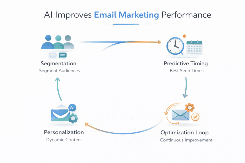 Diagram showing how AI tools for email marketing improve segmentation and timing