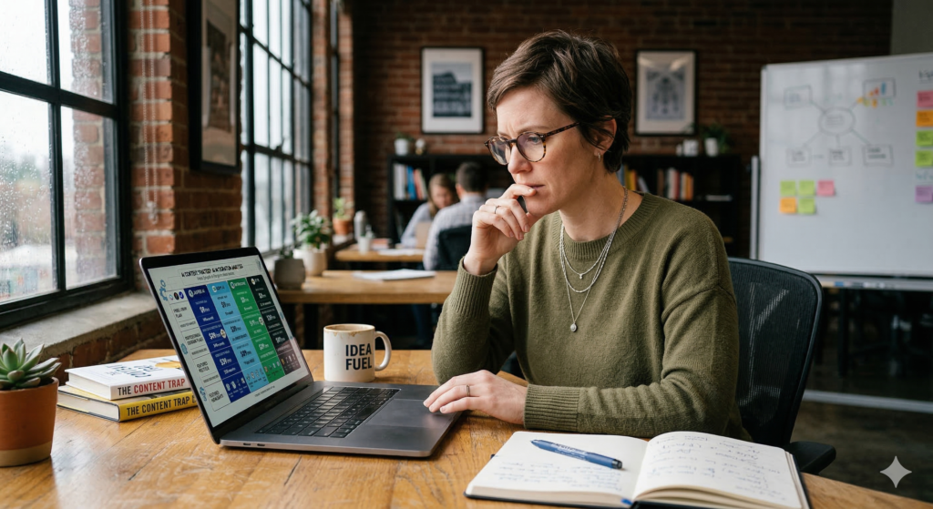 Marketer comparing jasper ai pricing plans on laptop before choosing a subscription