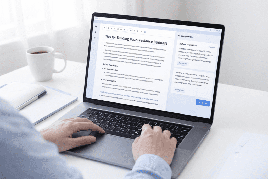 User editing content with AI suggestions using AI Tools for Content Writing to improve blog quality
