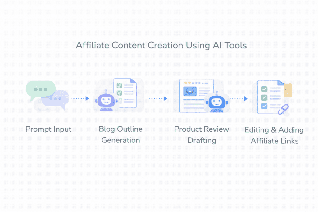 Affiliate content workflow using ai writing tools for affiliate marketing from prompt input to product review drafting