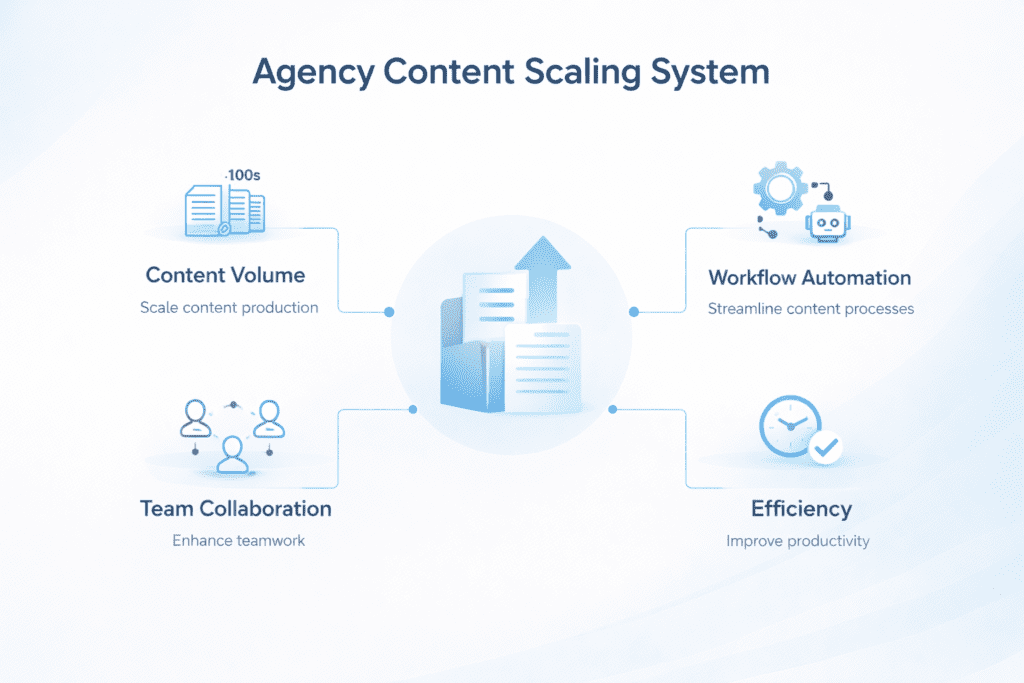Agency content scaling system using AI writing tools for agencies to improve workflow automation and efficiency