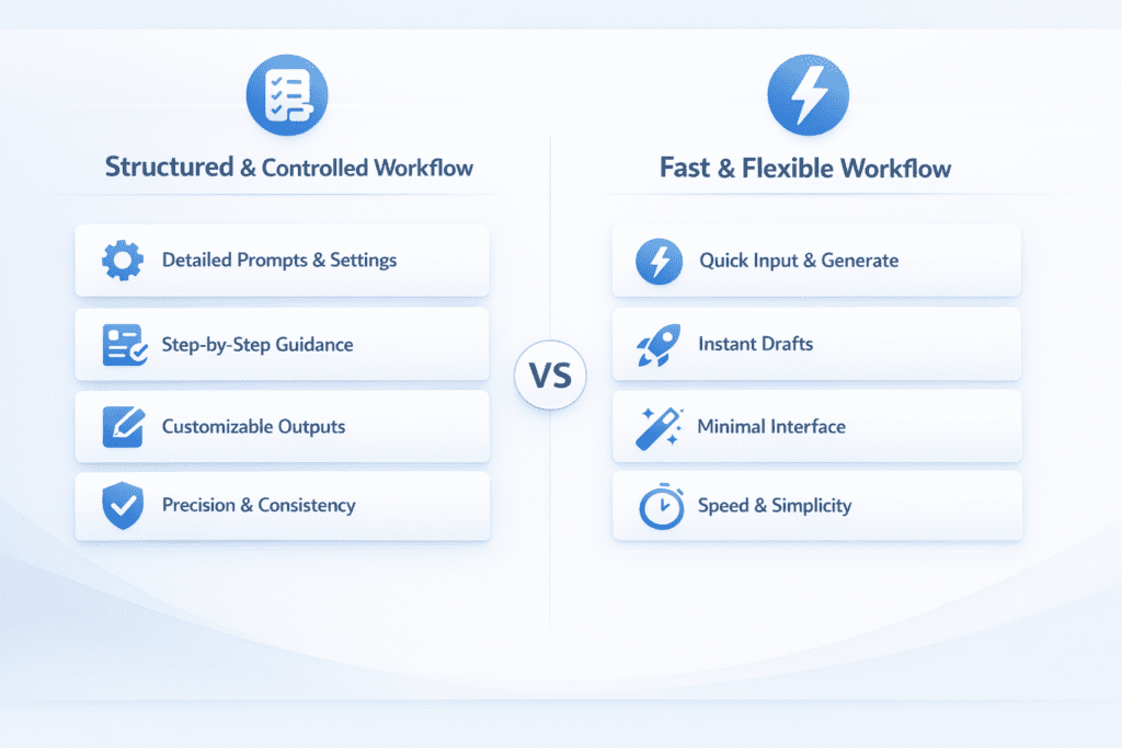 Structured vs fast workflow comparison in Jasper AI vs Writesonic content writing tools