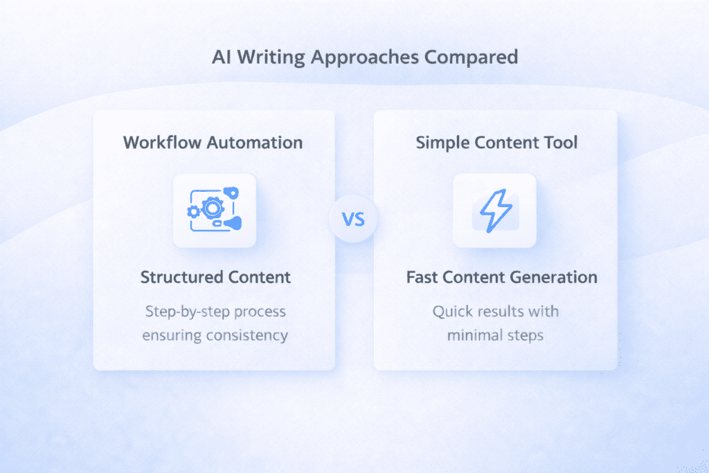 AI writing approaches comparison in Copy.ai vs Rytr showing workflow automation vs simple content generation