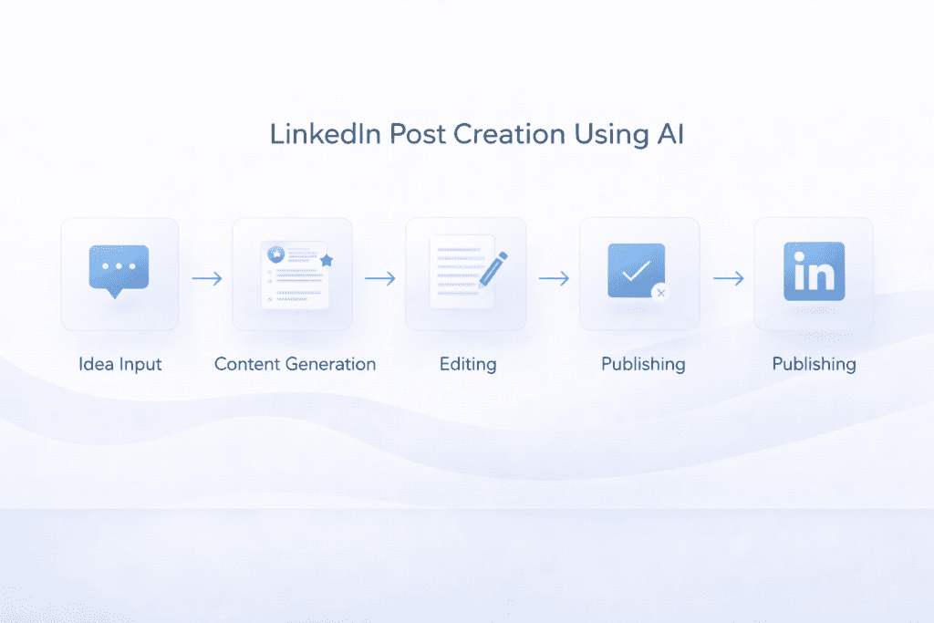 LinkedIn post creation workflow using AI tools for LinkedIn posts from idea input to publishing