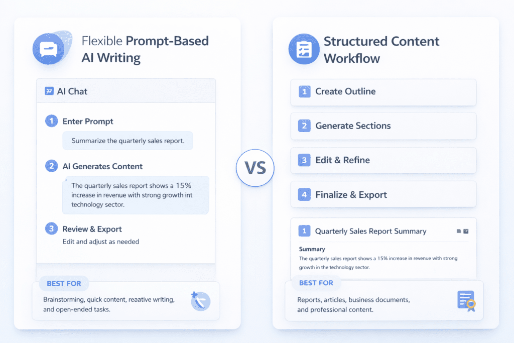 Prompt based AI writing vs structured workflow in ChatGPT vs Jasper AI comparison