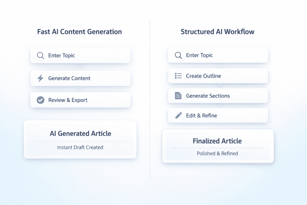 Fast AI content generation vs structured workflow in Jasper AI vs Writesonic comparison