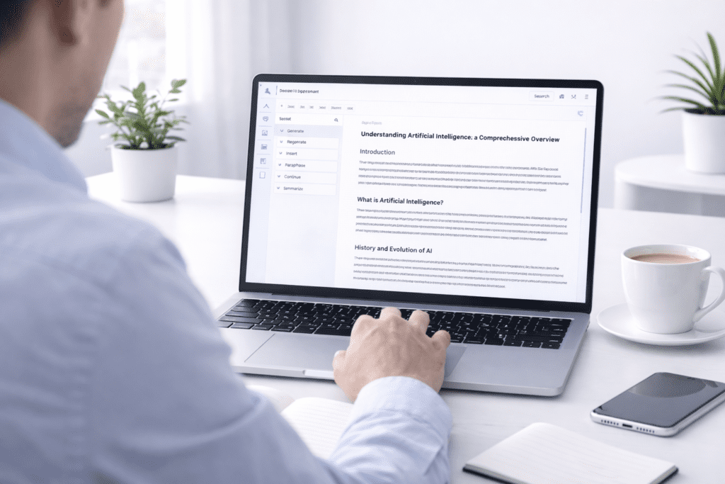 User creating article using AI writing tools in Jasper AI vs Writesonic comparison