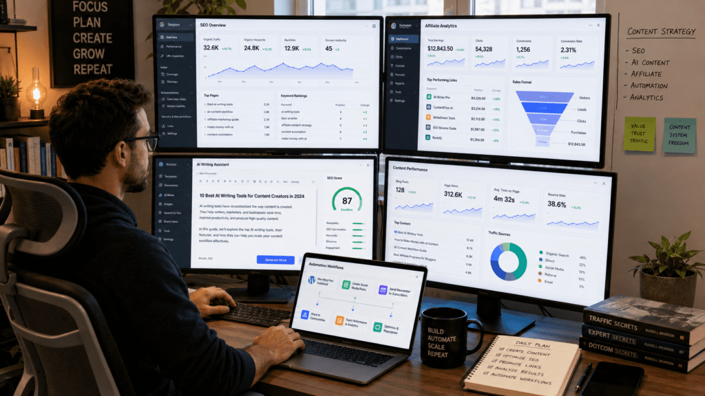 AI Content Workflow for Affiliate Marketing using SEO dashboards content automation and affiliate analytics