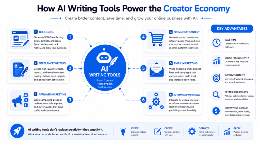 How to Make Money with AI Writing Tools through blogging freelance writing affiliate marketing and automation