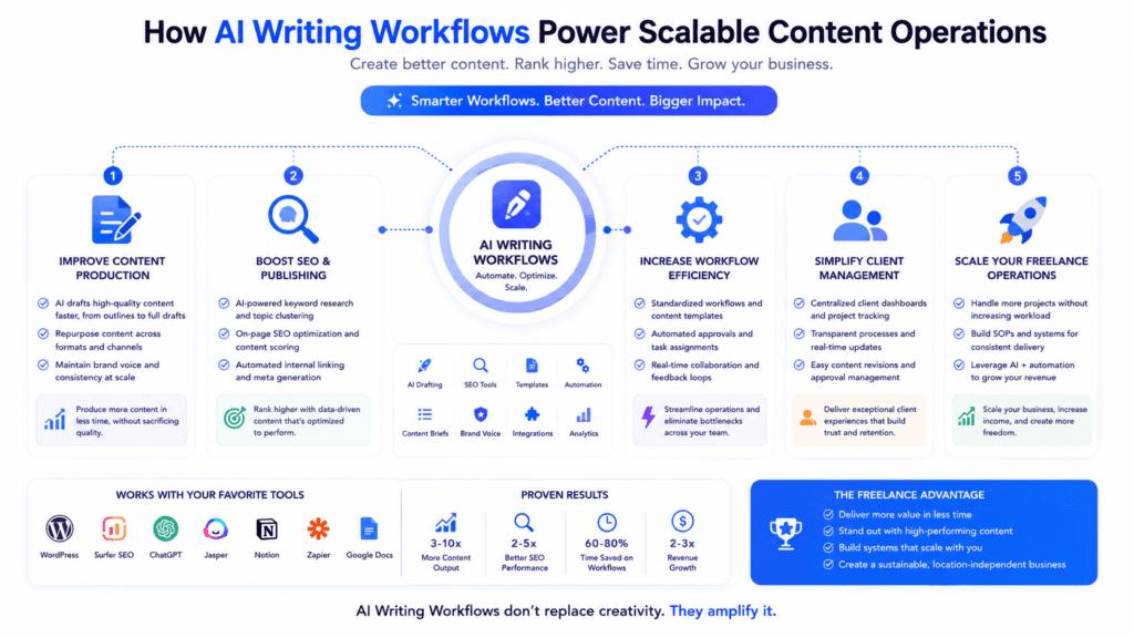 How AI writing workflows improve content production SEO publishing and freelance operations