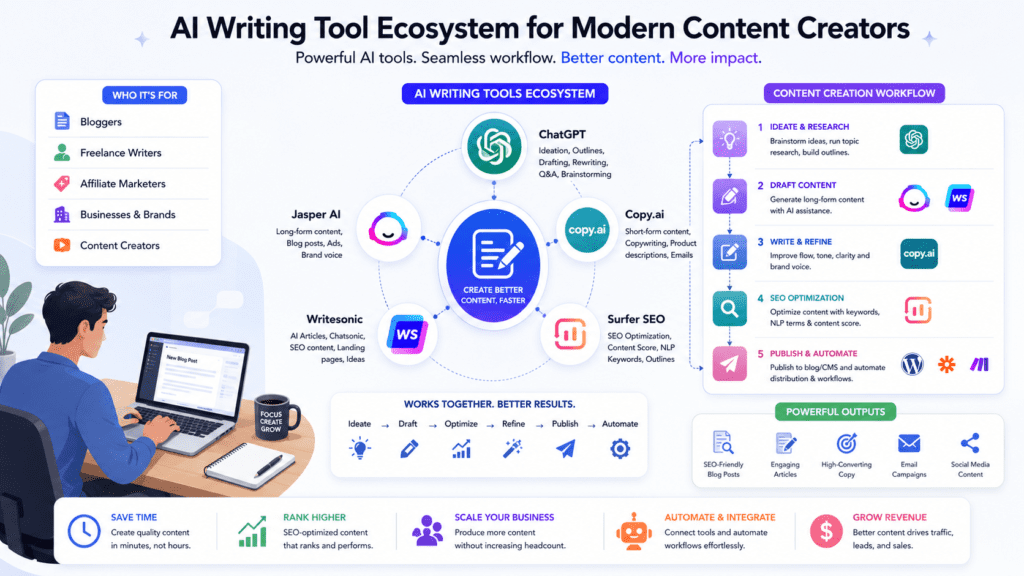 How to Make Money with AI Writing Tools using ChatGPT Jasper Copy ai Surfer SEO and content workflows
