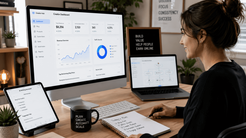 How to Make Money with AI Writing Tools using creator dashboards automation systems and online business workflows