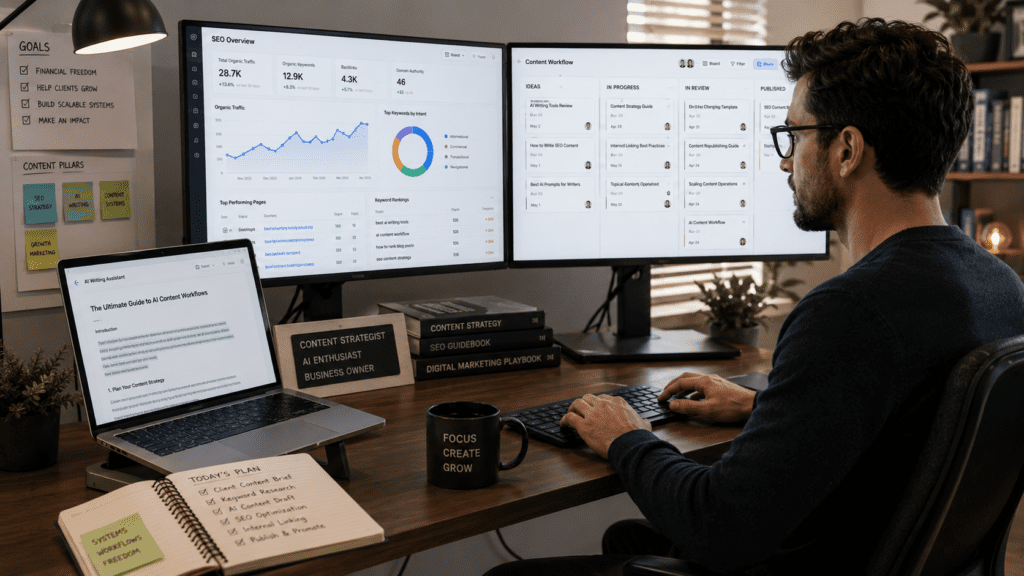 Sell AI Writing Services using content workflows SEO dashboards and scalable content systems
