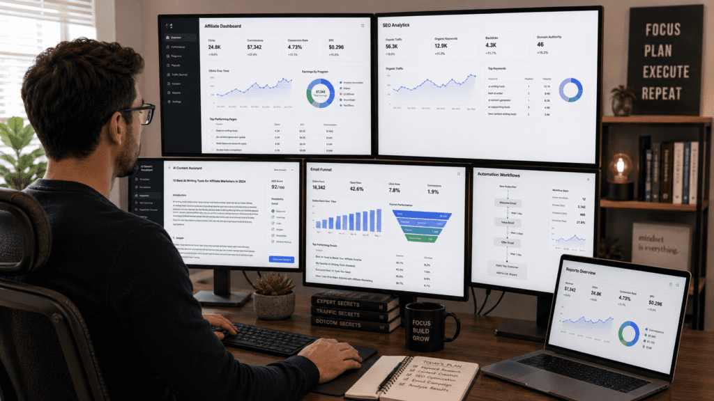 AI Content Workflow for Affiliate Marketing with SEO analytics automation dashboards and email funnels