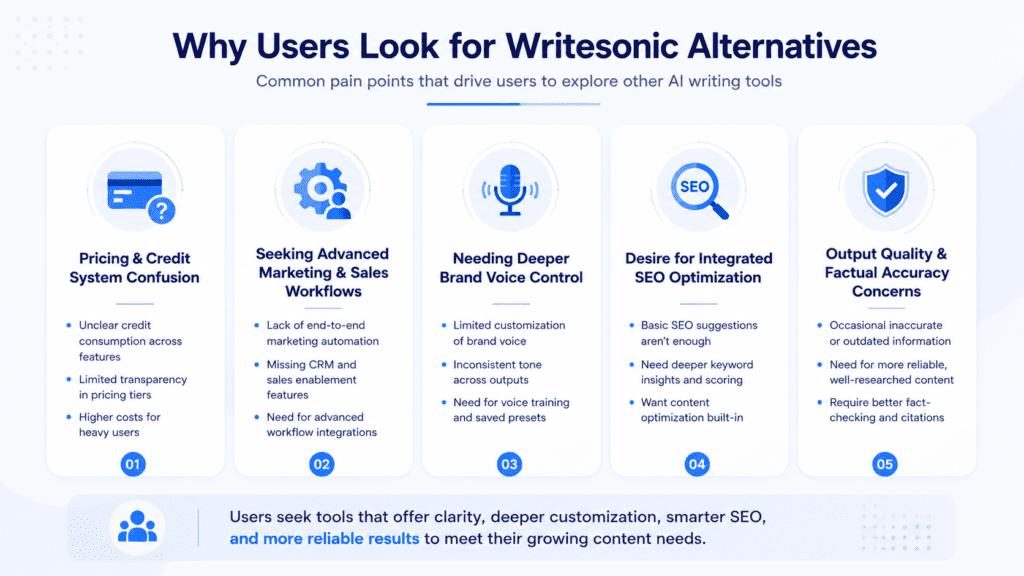 Common Reasons Users Seek Writesonic Alternatives