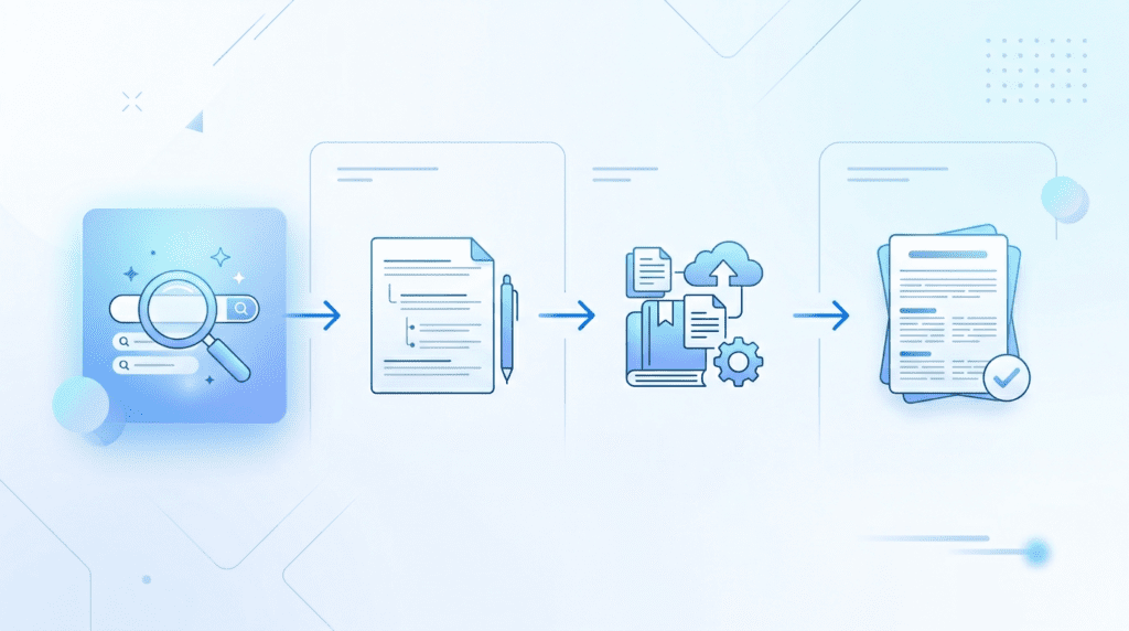 Step-by-step workflow for Writesonic features explained in the AI Article Writer 5.0 process.
