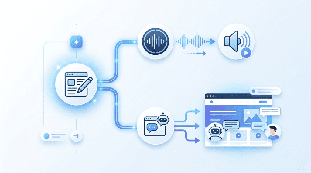 Infographic showing Audiosonic and Botsonic as key Writesonic features explained for automating SEO and content strategy.