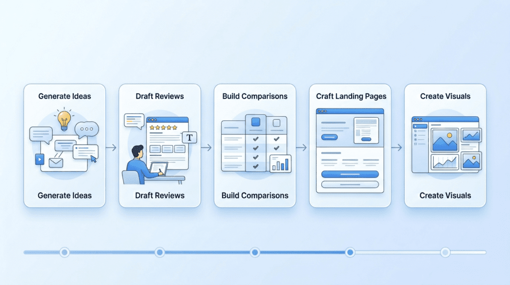 A step-by-step guide infographic for creating high-converting content with Writesonic for affiliate marketing.