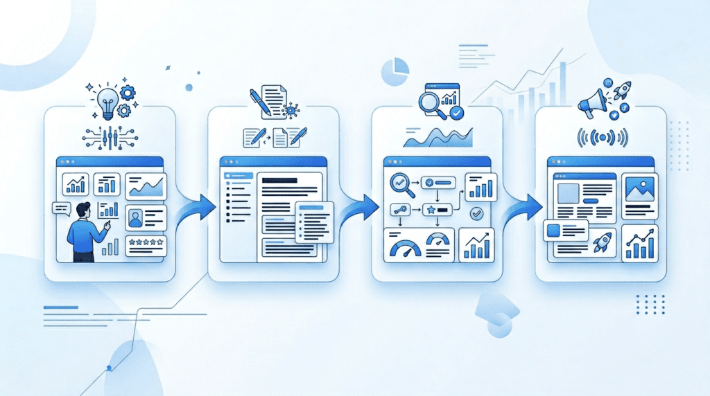 A workflow diagram illustrating how Writesonic for affiliate marketing accelerates content creation processes.