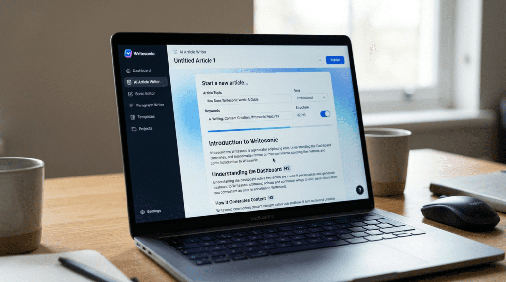Detailed view of the Writesonic dashboard interface, demonstrating how Does Writesonic Work for new users.