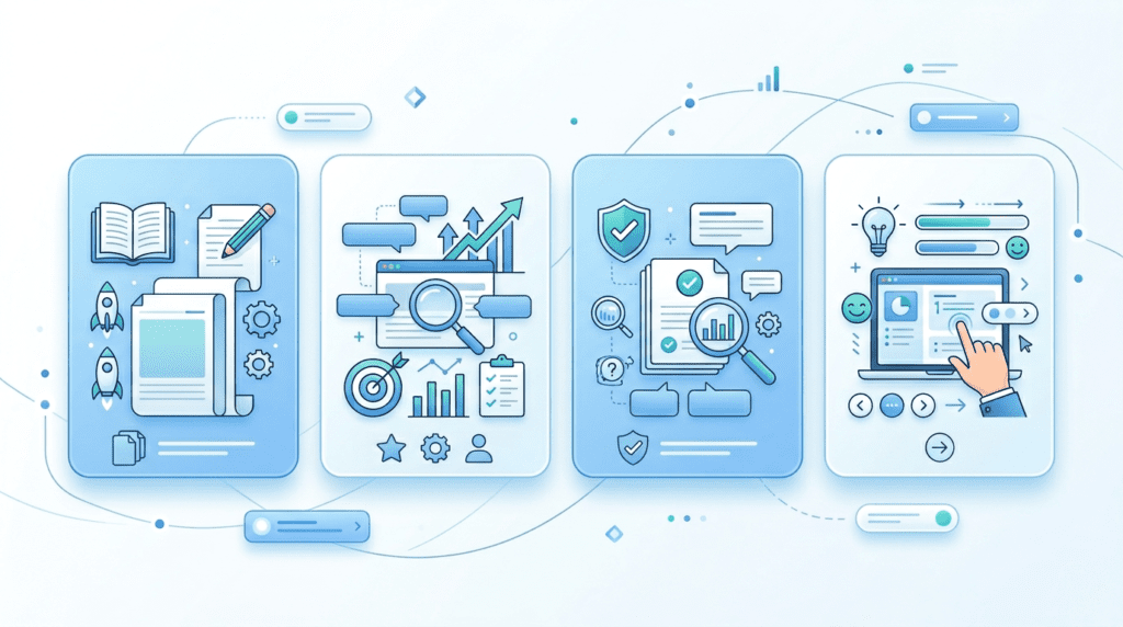 Infographic summarizing the quick verdict and key features of Writesonic for Bloggers for content creation.