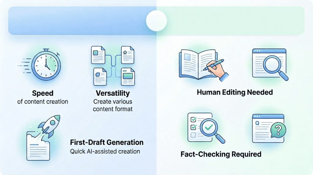 A comparison visual showing where Writesonic for affiliate marketing excels and where it falls short.